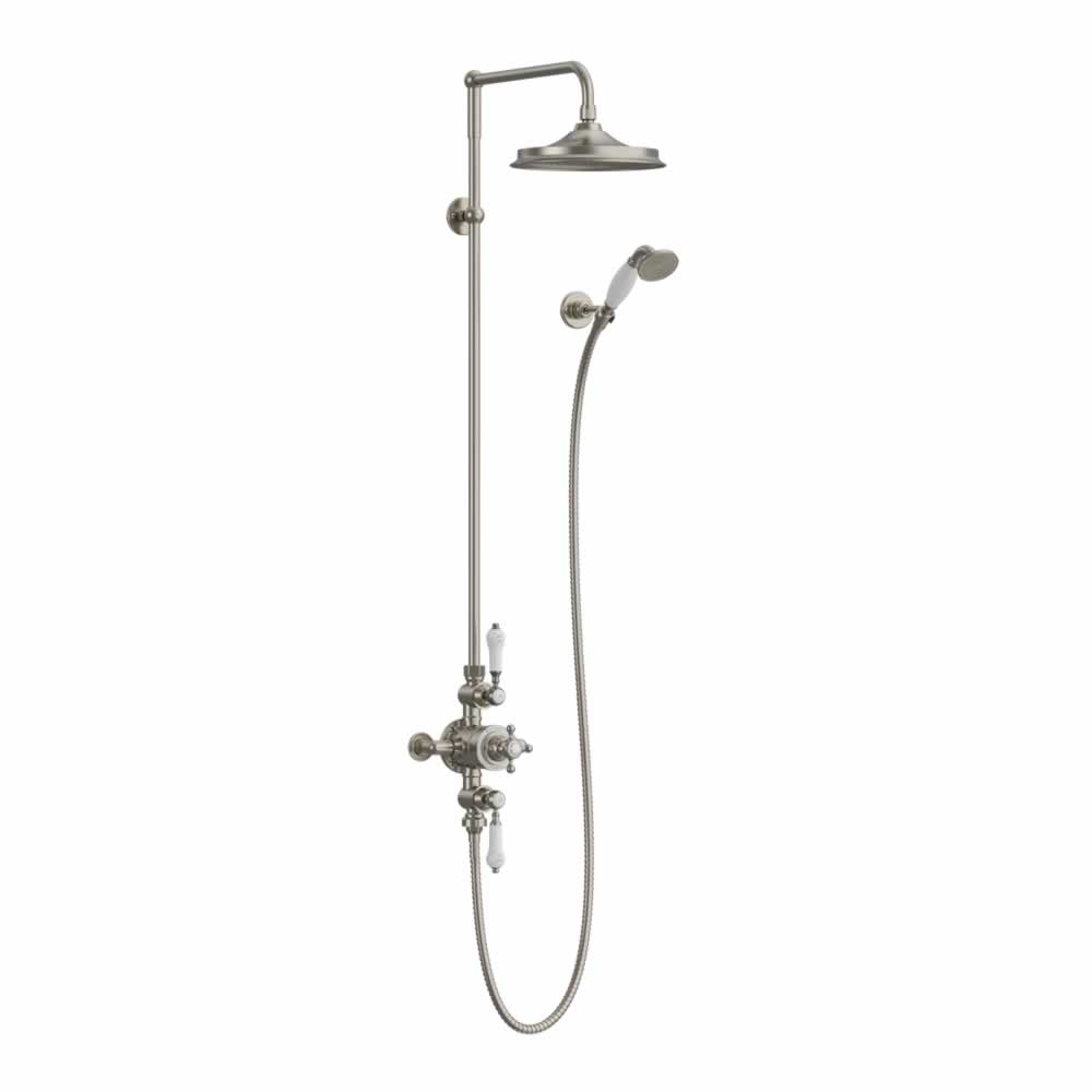 Avon Thermostatic Exposed Shower Valve Two Outlet,Rigid Riser, Swivel Shower Arm, Handset & Holder with Hose with 9 inch rose  brushed nickel